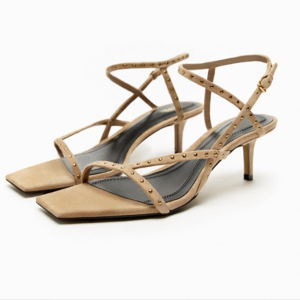 ZARA LIMITED EDITION STUDDED HEELED SUEDE SANDALS